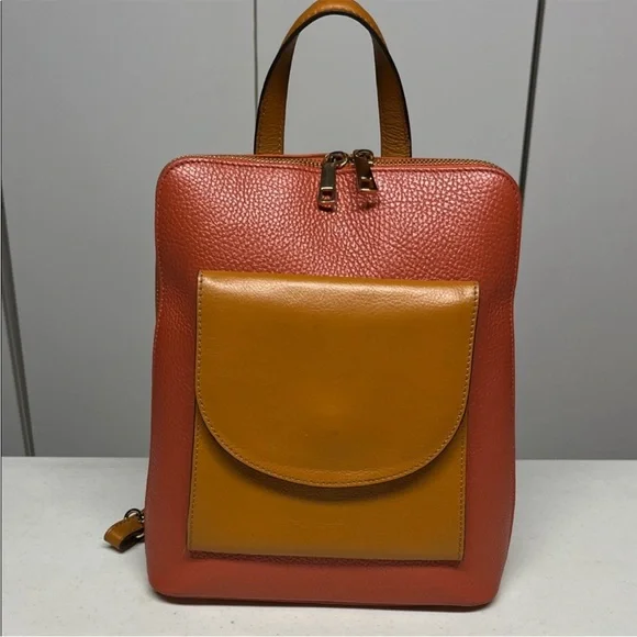 Divina Firenze Orange Leather convertible Backpack Italian leather  Backpack Divina Firenze | Bags | Divina Firenze Tan Leather Backpack  main image 2